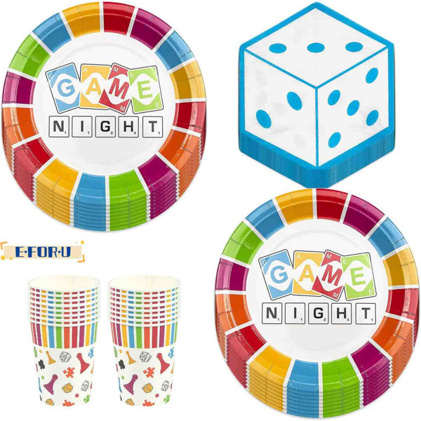 E.FOR.U Family Game Night Cards And Letter Tile Paper Plates, Dice